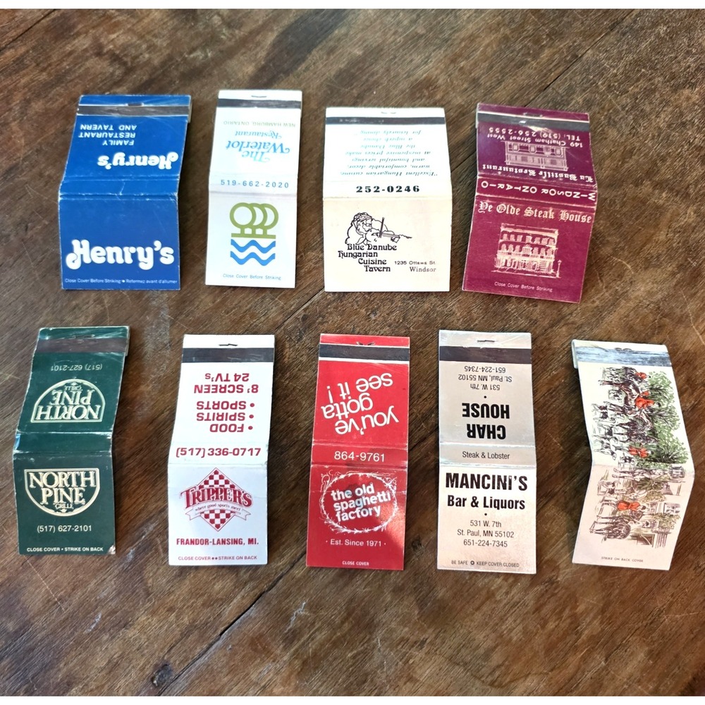 Vtg‎ Upper Midwest Great Lakes Canada Restaurant Bar Matchbook Covers – Lot of 9